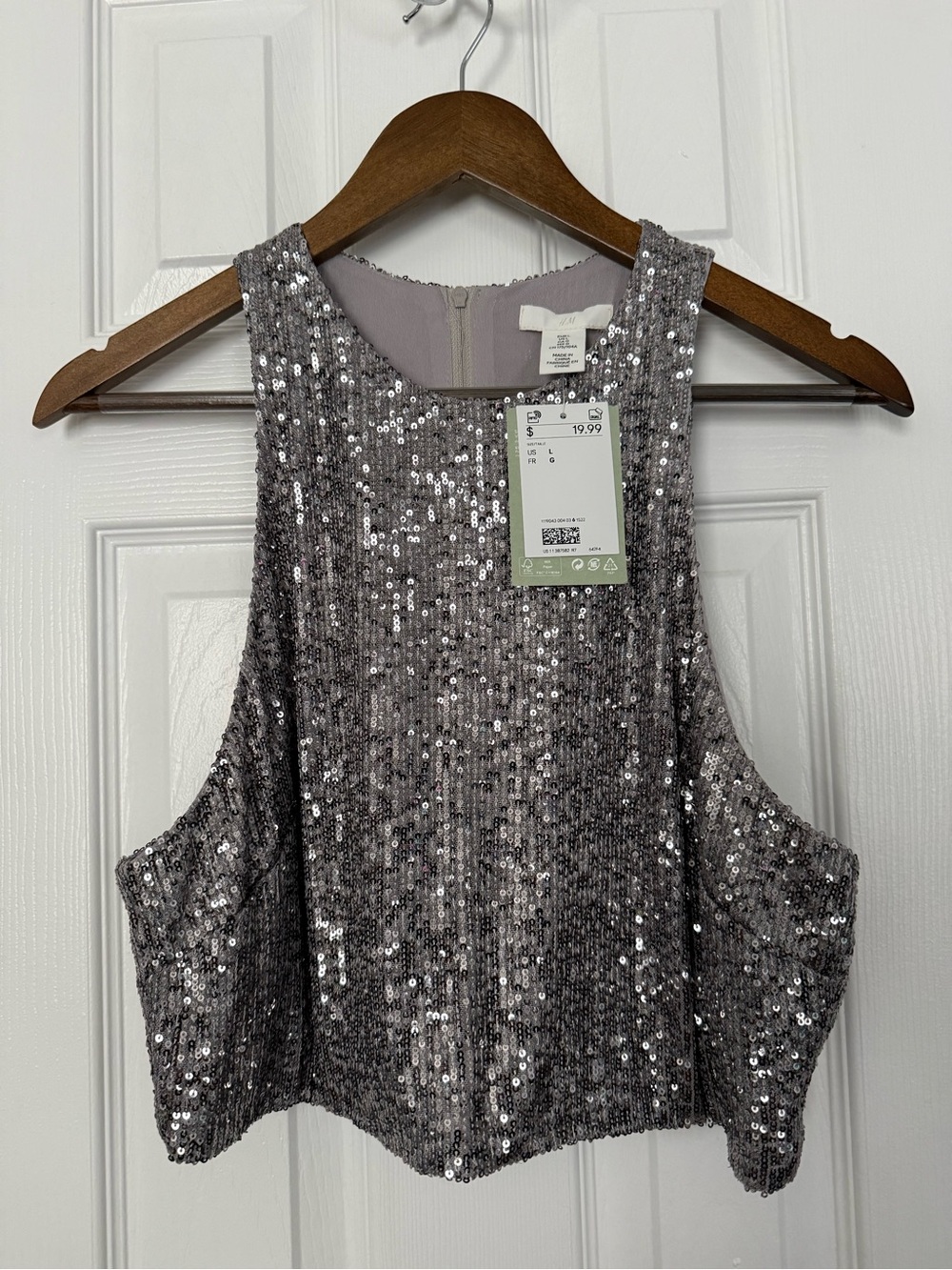 H&M Silver Sequin Crop Top Size Large NWT Party Holiday Y2K